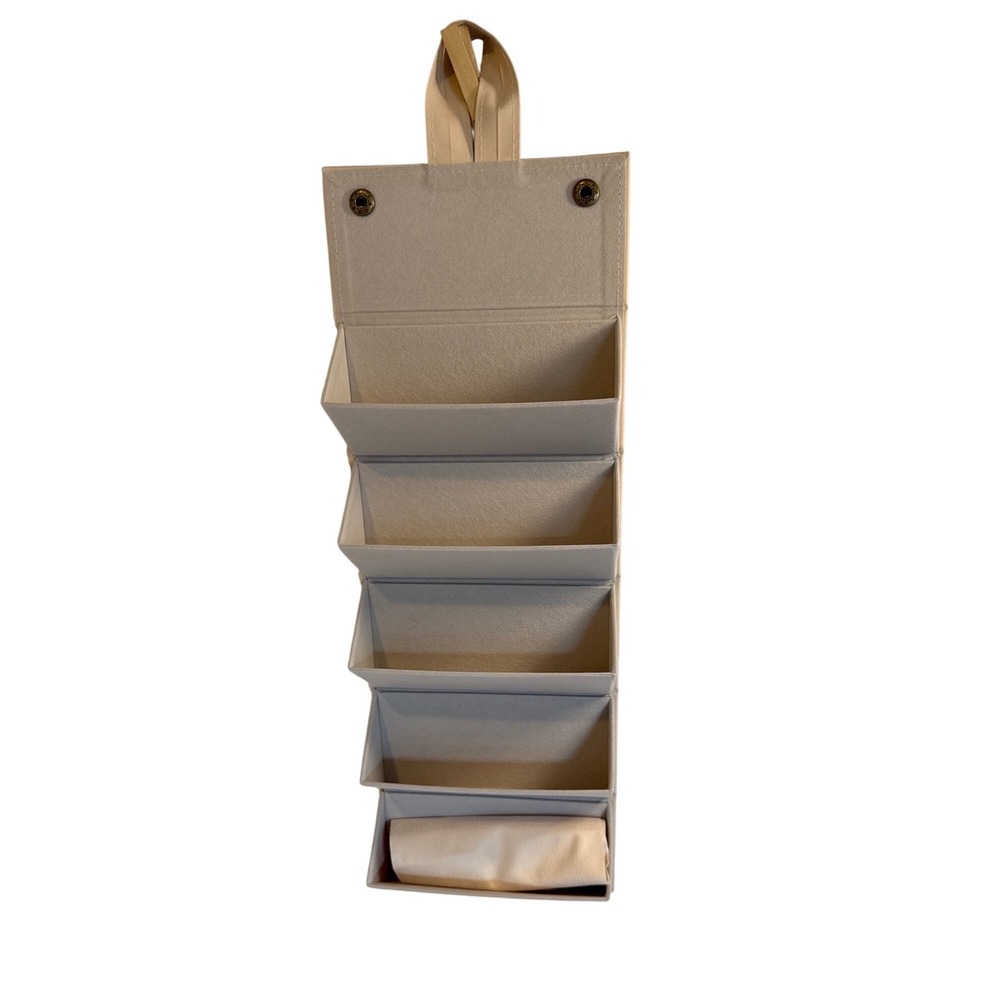 Cream Faux Leather 5 Slot Fold Roll up  Hang Eye Sunglass Travel Organizer Case